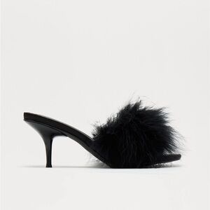 Elegant Black Feathered Women's Heels
